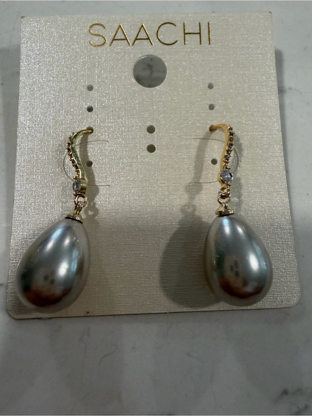 SAACHI Gold-Tone Drop Earrings with Silver Pearlescent Teardrops